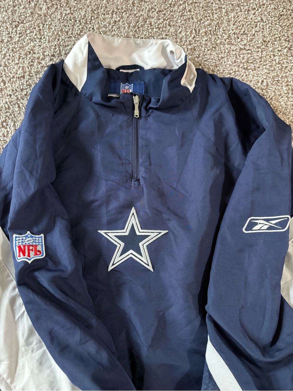 Authentic sideline Reebok Navy and White Dallas Cowboys Pullover Jacket